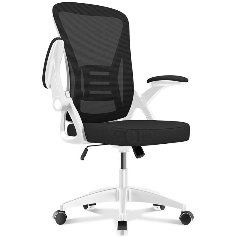 Bürostuhl - WOWTTRELAX - Bürostuhl mit hochklappbarer Armlehne - mit 90-105° verstellbarer Rückenlehne - Schwarz Weiß