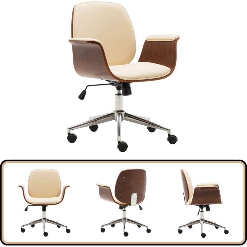 Bürostuhl Creme Bugholz und Kunstleder - Bürostuhl - Schreibtischstuhl - Ergonomisch - Komfortstuhl - Lederlook