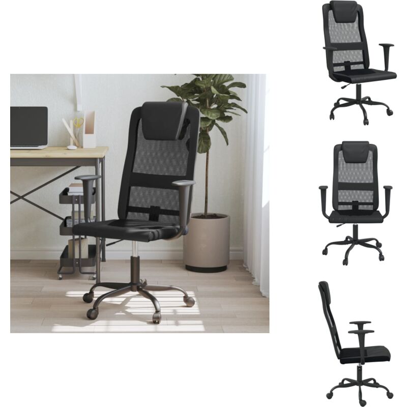 Bürostuhl Höhenverstellbar Schwarz Netzstoff und Kunstleder - Bürostuhl - Ergonomischer Stuhl - Höhenverstellbar - Drehstuhl - Office Chair