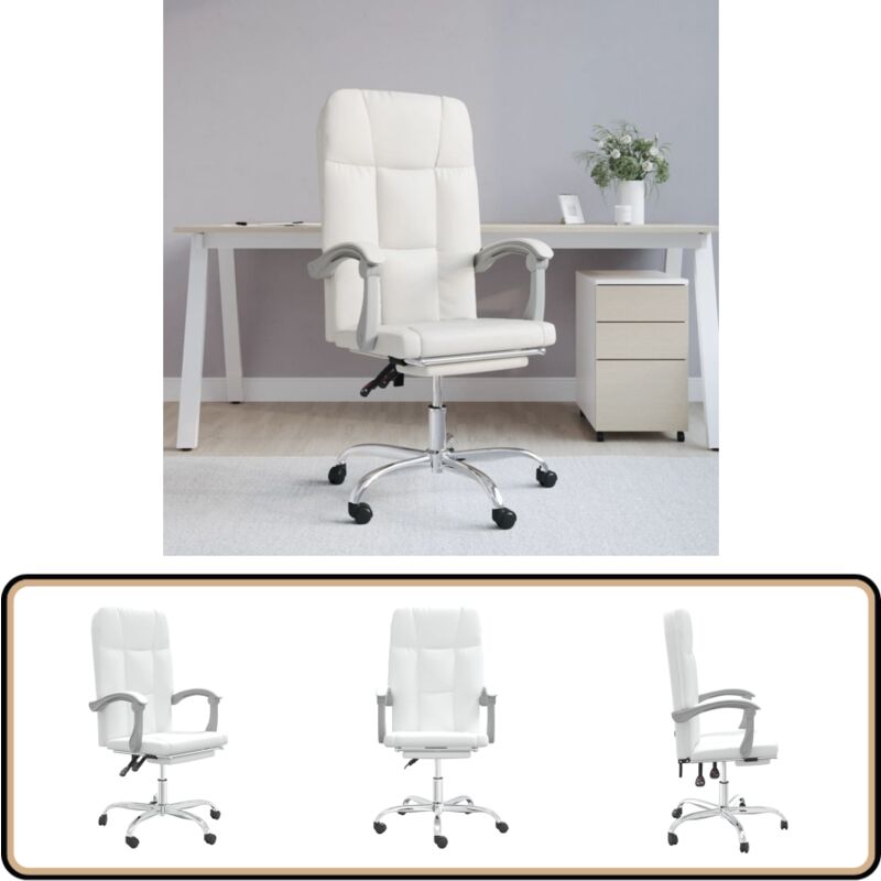 Bürostuhl mit Liegefunktion Weiß Kunstleder - Bürostuhl - Schreibtischstuhl - Arbeitsplatzsessel - Ergonomischer Stuhl - Lederlook