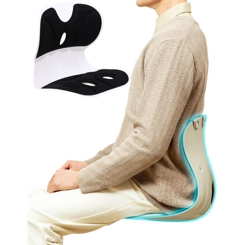 Qiyao - Bürostuhl mit Rückenstütze – Lordosenstütze für die richtige Korrektur, perfekt für Bürostuhl, Sofa, Bodensitz und Home-Office (schwarz)