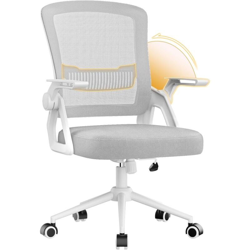 Bürostuhl - Naspaluro schreibtischstuhl - ergonomischer bürostuhl - drehstuhl chefssesel mit Hochklappbare Armlehnen, netzbespannung, Lordosenstütze,