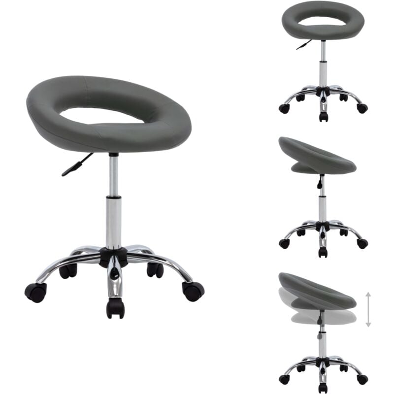 Arbeitshocker auf Rollen Grau Kunstleder - Bürostuhl - Rollstuhl - Arbeitshocker - Bürobedarf - Ergonomischer Stuhl