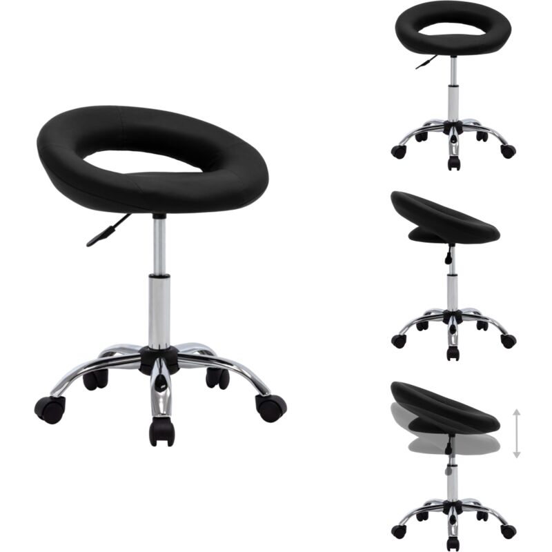 Arbeitshocker auf Rollen Schwarz Kunstleder - Bürostuhl - Rollstuhl - Arbeitshocker - Bürobedarf - Ergonomischer Stuhl