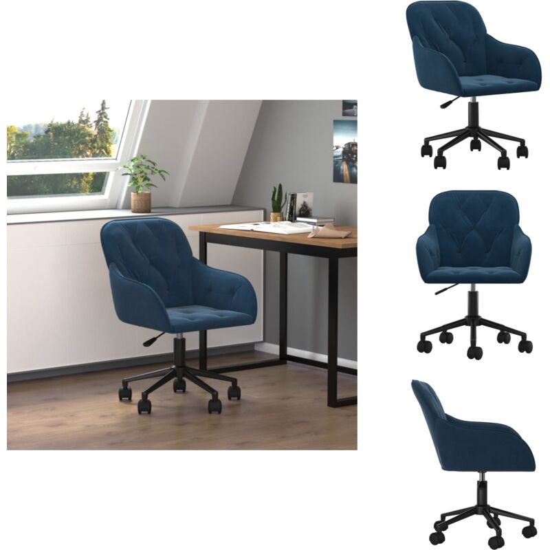 Bürostuhl Drehbar Blau Samt - Samtsessel - Drehstuhl - Bürostuhl Blau - Ergonomischer Stuhl - Höhenverstellbar
