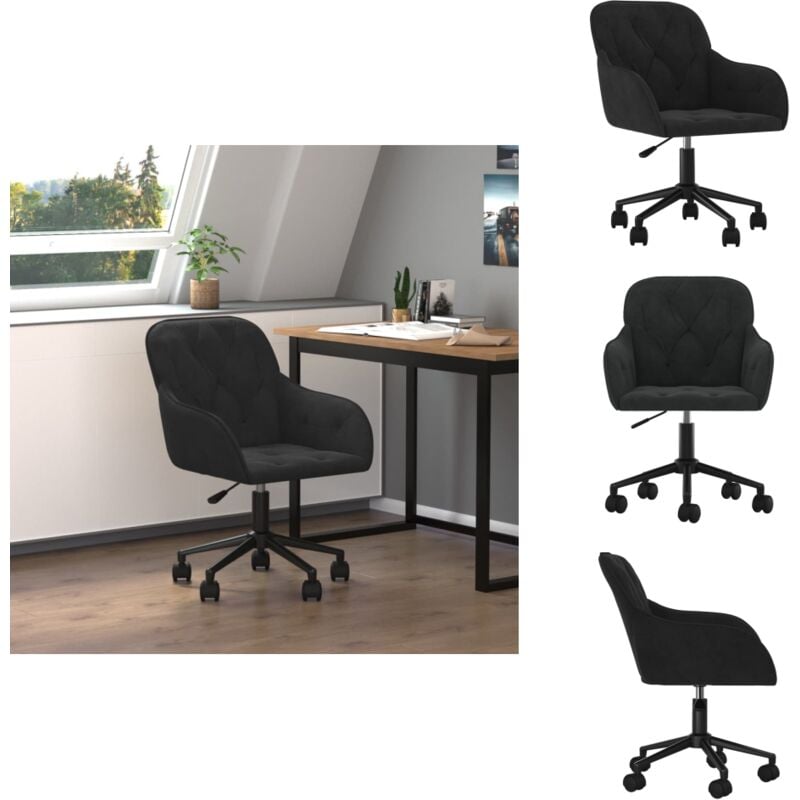 Bürostuhl Drehbar Schwarz Samt - Bürostuhl - Drehstuhl - Samtstuhl - Schwarzer Stuhl - Ergonomischer Stuhl