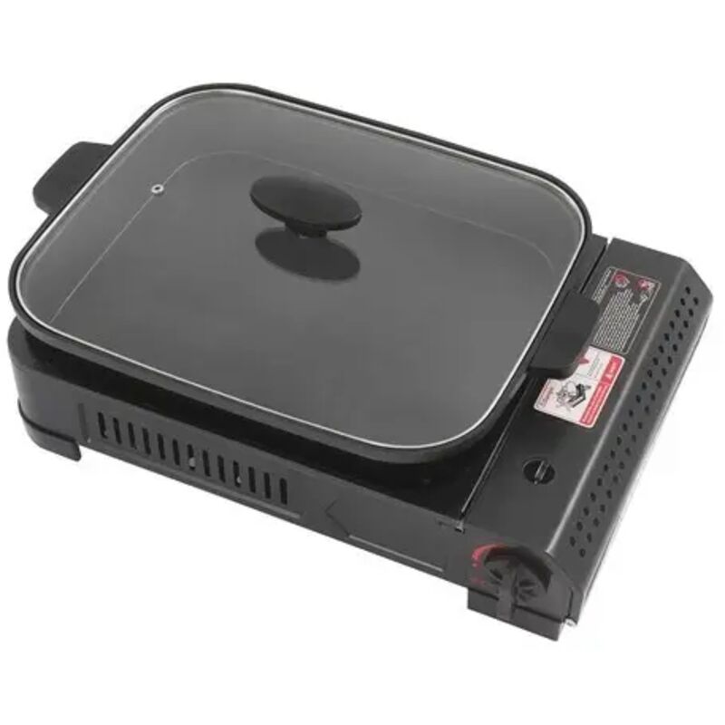 Butan-2-in-1-Gaskocher, inklusive Kochfeld mit Deckel, tragbarer Campingkocher für Angelausflüge, 2100 W, 45 × 30 × 8,5 cm