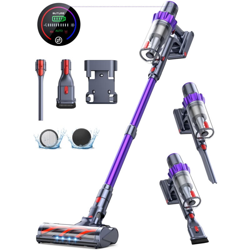 Akku Staubsauger,48KPa/550W Staubsauger Kabellos mit bis zu 65 Min Laufzeit,Leise Kabelloser Staubsauger mit Touchscreen,für