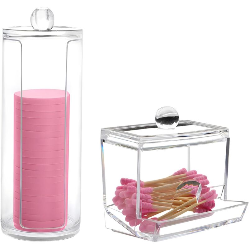 CAILI Wattestäbchen-Aufbewahrungsbox, Kosmetik-Aufbewahrungsbox, Transparente Wattestäbchenbox, Kosmetik-Aufbewahrungsbox (2 Stück)