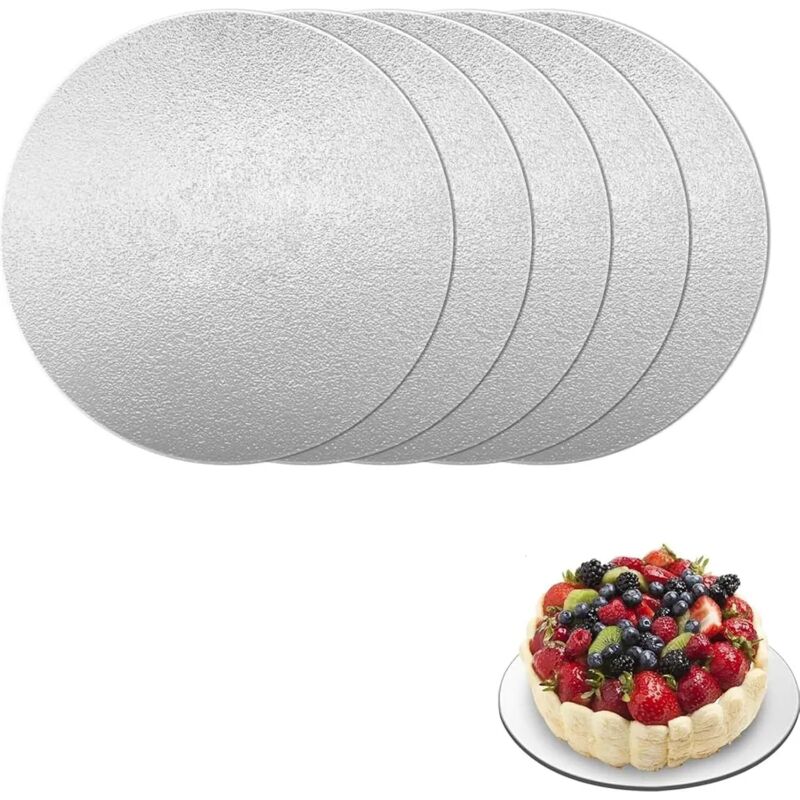 Toolive - Cake Board 5 Stück, ø 20 cm Tortenplatte Pappe Rund Cakeboard Wiederverwendbar, 2 mm Dick Tortenunterlage, Cake Board Silber für Transport