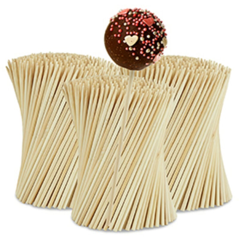Relaxdays Cake Pop Stiele, 1000 Stück, 15 cm lang, Lollipop Sticks aus Bambus, Popcake Stäbchen, Kuchen am Stiel, natur