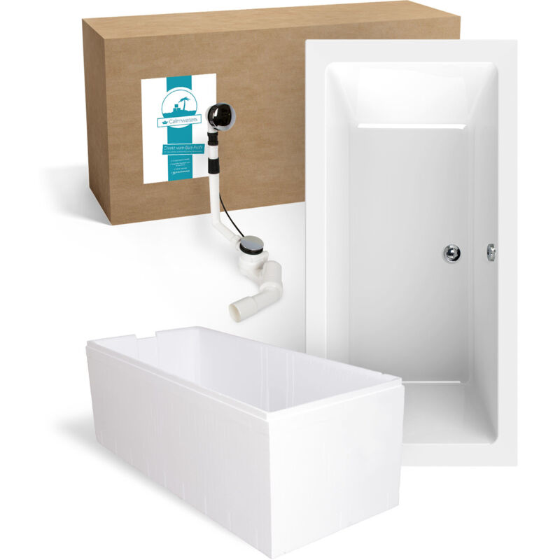 Calmwaters® Acryl Premium Badewanne Komplettset 200x90 cm - Made in EU - mit Wannenträger & Ablaufgarnitur - Duo-Badewanne 2 Personen