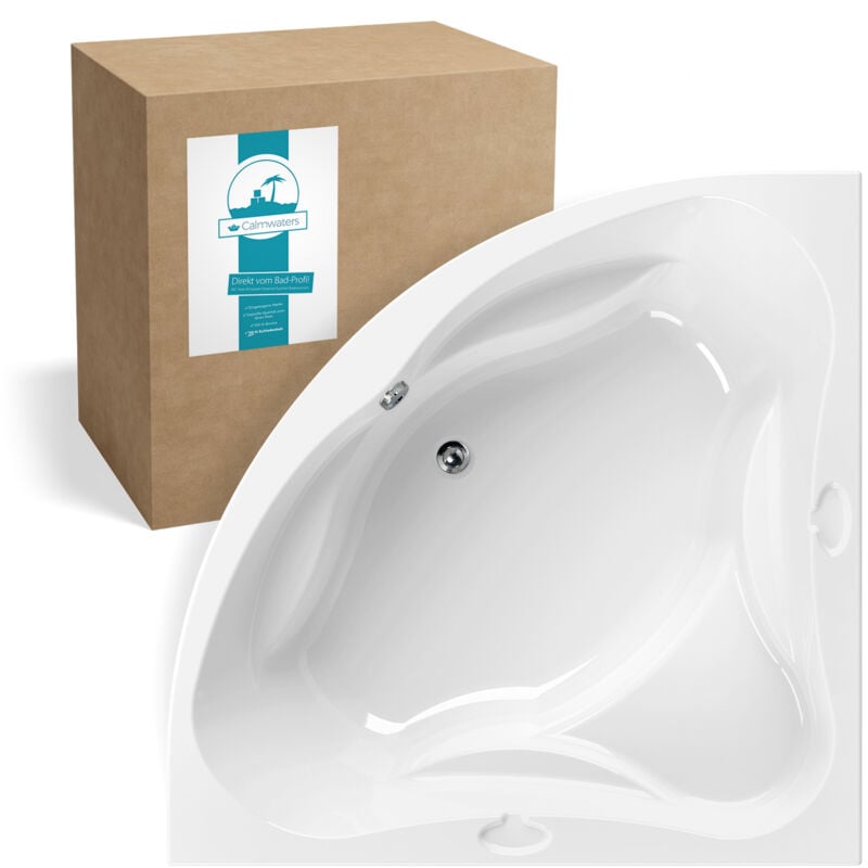 Calmwaters® Eckbadewanne 140x140 cm mit Sitz, Acrylwanne Original, Duo-Badewanne für zwei Personen, Sitzbadewanne, Maße 140 x 140 cm, Eck-Badewanne