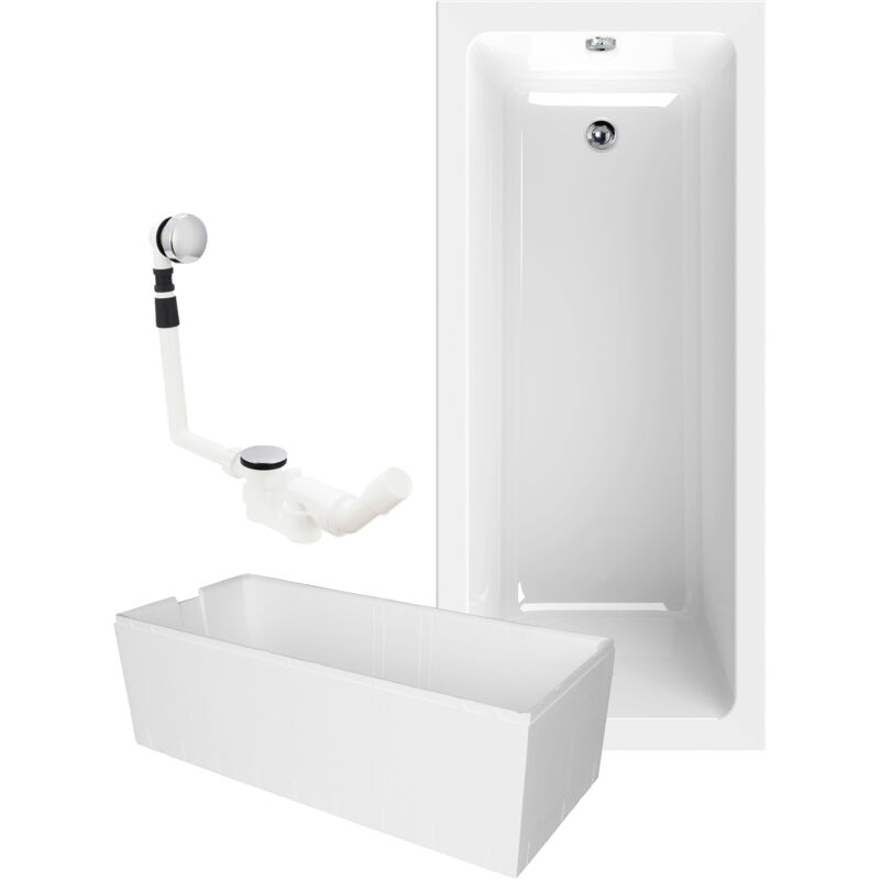 Calmwaters® Rechteck Badewanne Komplettset 170x75 cm mit Wannenträger & Ablaufgarnitur, Körperformwanne, Set Acryl-Badewanne komplett,