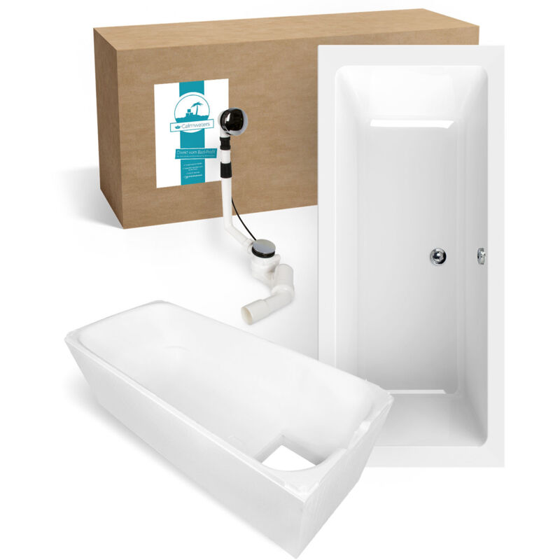 Calmwaters® Premium Badewanne Komplettset 180x80 cm mit Wannenträger & Ablaufgarnitur, Made in EU, Duobadewanne für 2, Set Acryl-Badewanne