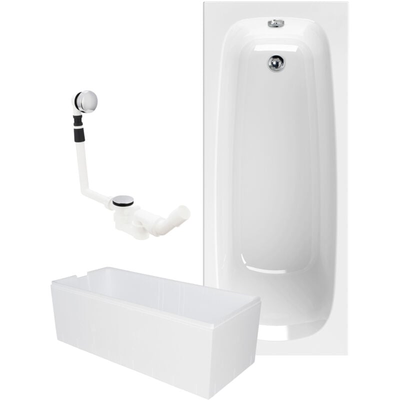 Calmwaters® Badewanne Komplettset 180x80 cm mit Wannenträger & Ablaufgarnitur, Set Acryl-Badewanne rechteckig, Original Rechteckbadewanne 180 x 80