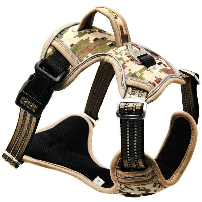 Camouflage Braun, M, Hundegeschirr, Anti-Zug-Hundegeschirr, Atmungsaktives, verstellbares, langlebiges, reflektierendes Hundegeschirr, einfach