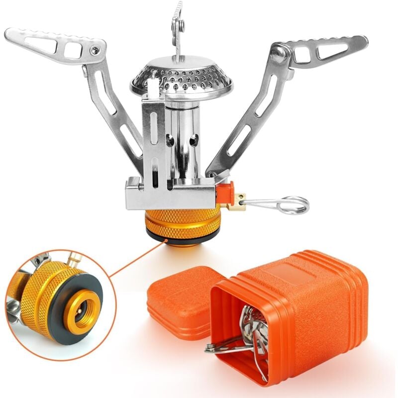 Camping-Gaskocher, weiope Winddichter Camping-Gaskocher, 3000/3500 w Tragbarer Klappkocher mit Knopfzündung, Mini-Gasbrenner für