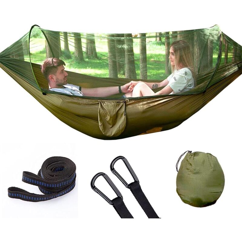 Camping-Hängematte mit Moskitonetz, 1–2 Personen, tragbar und leicht, Pop-Up-Fallschirm für Outdoor oder Camping, Reisen, Strand (260 x 140
