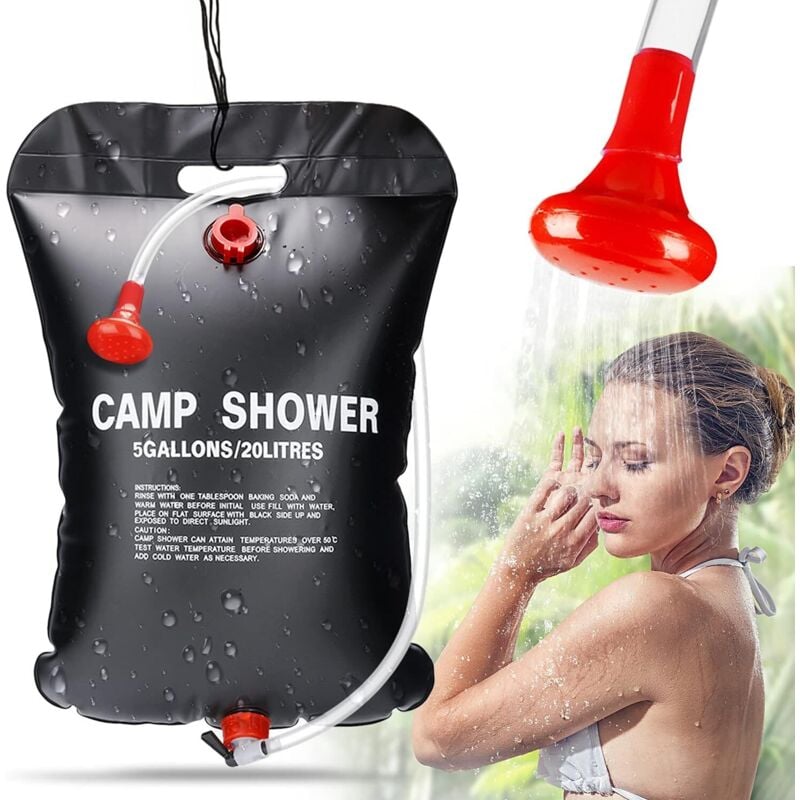 Camping Solar Shower Bag, 20L Outdoor Portable Foldable Camping Solar Shower Bag with Flexible Switchable Shower Head Hose Temperature 45°C for