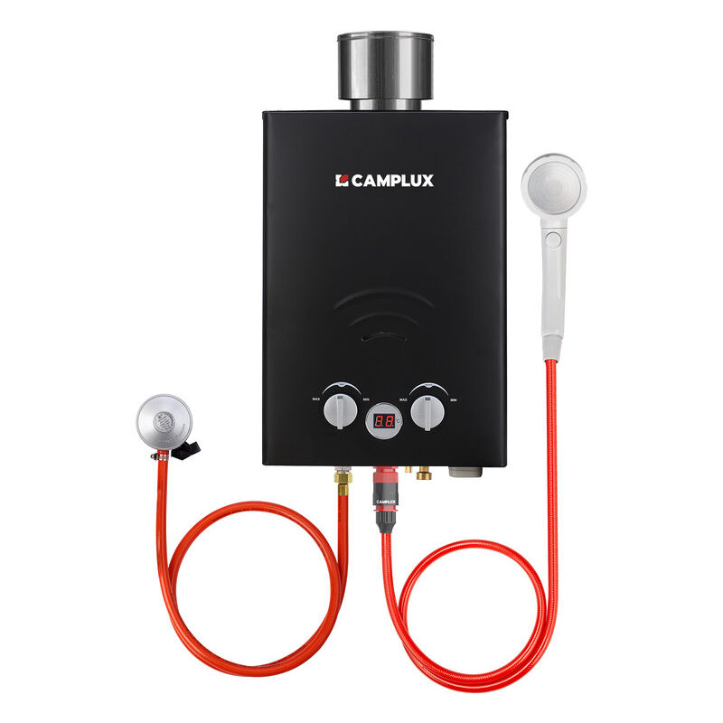 Gas-Wassererwärmer 6L/min Mit Regenschutz, 11KW Durchlauferhitzer mit Propan/Butangas - BW158BC - 30/37 mbar - Schwarz - Camplux
