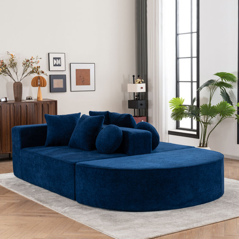 Sofa für 5-8 Personen – vollständig komprimiertes Sofa – segmentiertes Wolken-Sofa – 263 x 171 x 66 cm – Chenille-Stoff – blau