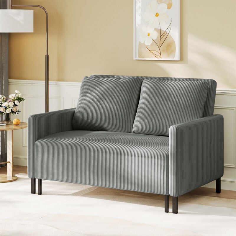 2-Sitzer-Schlafsofa aus Cord, modernes Schlafsofa mit Armlehne, Loveseat-Sofa mit Massivholzrahmen, L 120–180 cm, Grau