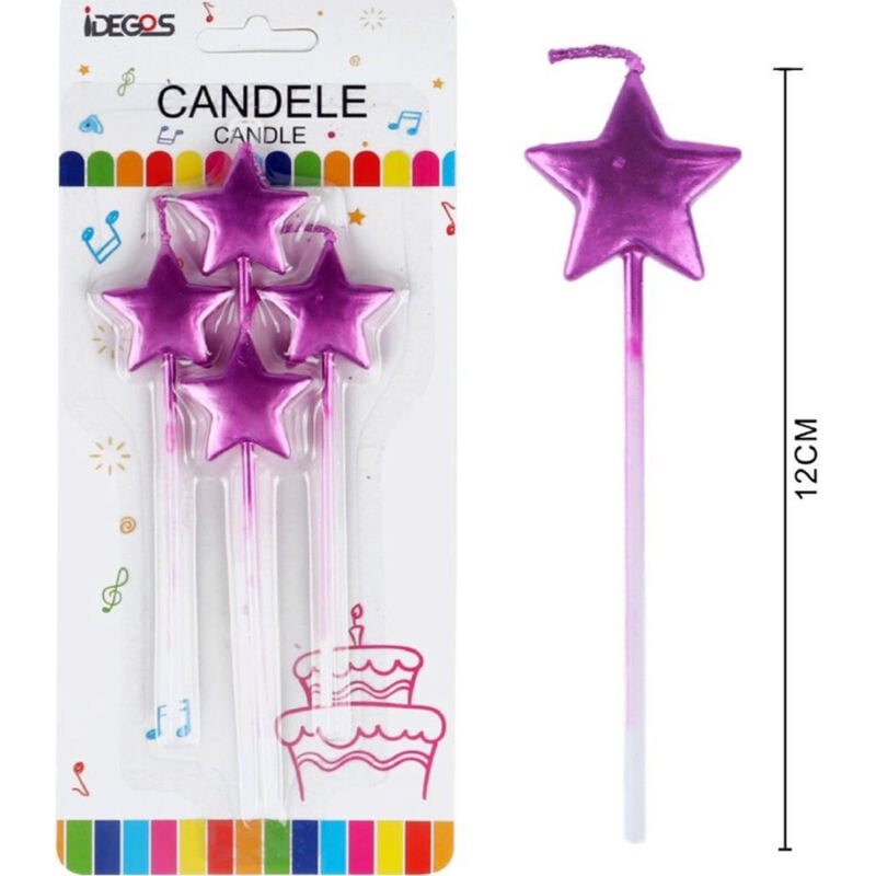 Trade Shop - KERZEN KUCHEN TORTEN DEKORATION STERNE KERZEN GEBURTSTAG PARTY 4ST - Fuchsie