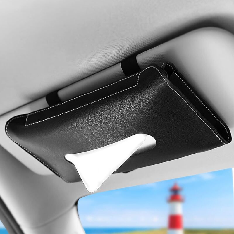ZVD - Car Tissue Holder, 2 pcs pu Leather Car Tissue Box, Sun Visor Towel Holder, Universal Tissue Box for Car/Paper/Auto/Folder/Mask/Vehicle (Black)