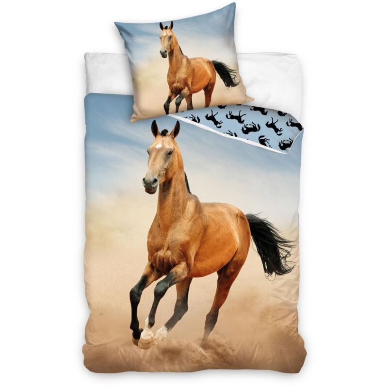 Kinder Bettwäsche Set aus Baumwolle mit Pferde-Motiv 140x200cm Bettbezug & 70x70 cm Kissenbezug