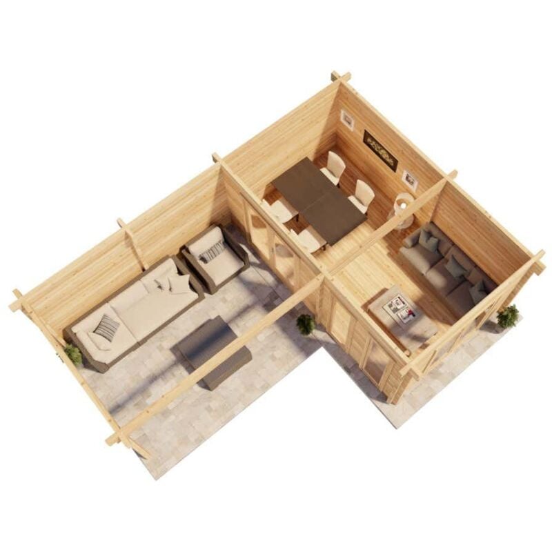 Alpholz Flachdach Gartenhaus Modell Quinta iso Gartenhaus aus Holz in Pinie, Holzhaus mit 70 mm Wandstärke inklusive Schleppdach Blockbohlenhaus