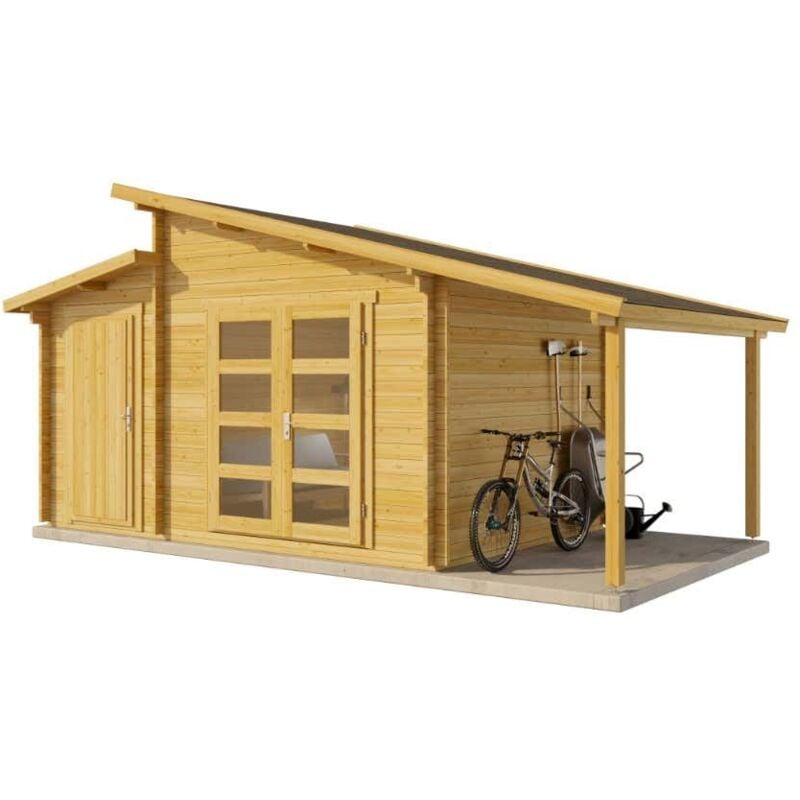 Alpholz Gartenhaus Aktiva 40 Varianta Gartenhaus aus Holz in Pinie, Holzhaus mit 40 mm Wandstärke inklusive Schleppdach, Blockbohlenhaus mit