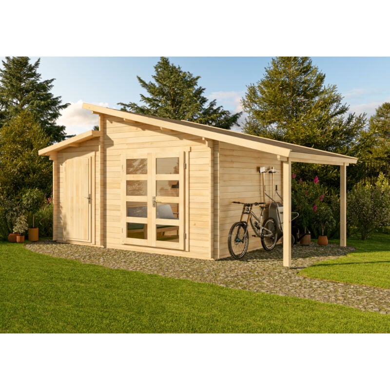 Alpholz Gartenhaus Aktiva 40 Varianta Gartenhaus aus Holz, Holzhaus mit 40 mm Wandstärke inklusive Schleppdach, Blockbohlenhaus mit Montagematerial