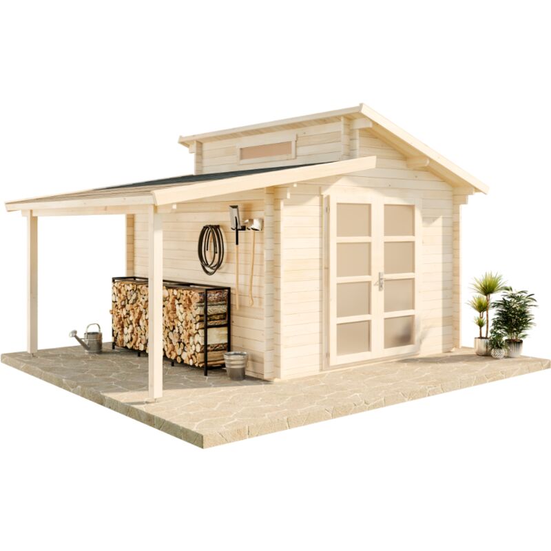 Alpholz Gartenhaus Aktiva mit Schleppdach Gartenhaus aus Holz in Pinie, Holzhaus mit 40 mm Wandstärke inklusive Schleppdach, Blockbohlenhaus mit