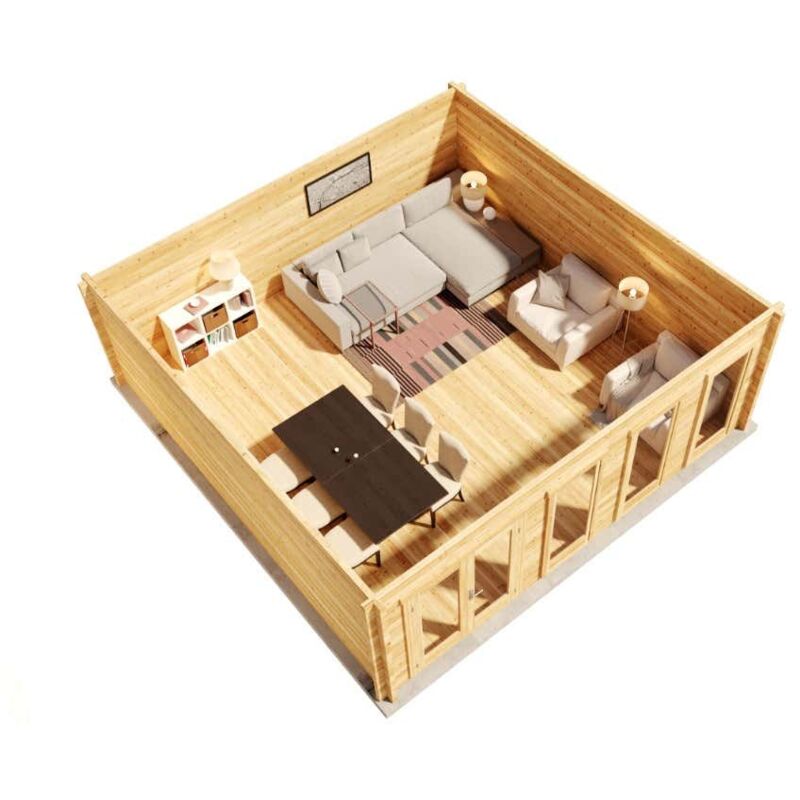 Alpholz Gartenhaus Atrium-D Gartenhaus aus Holz in Pinie, Holzhaus mit 40 mm Wandstärke, Blockbohlenhaus mit Montagematerial