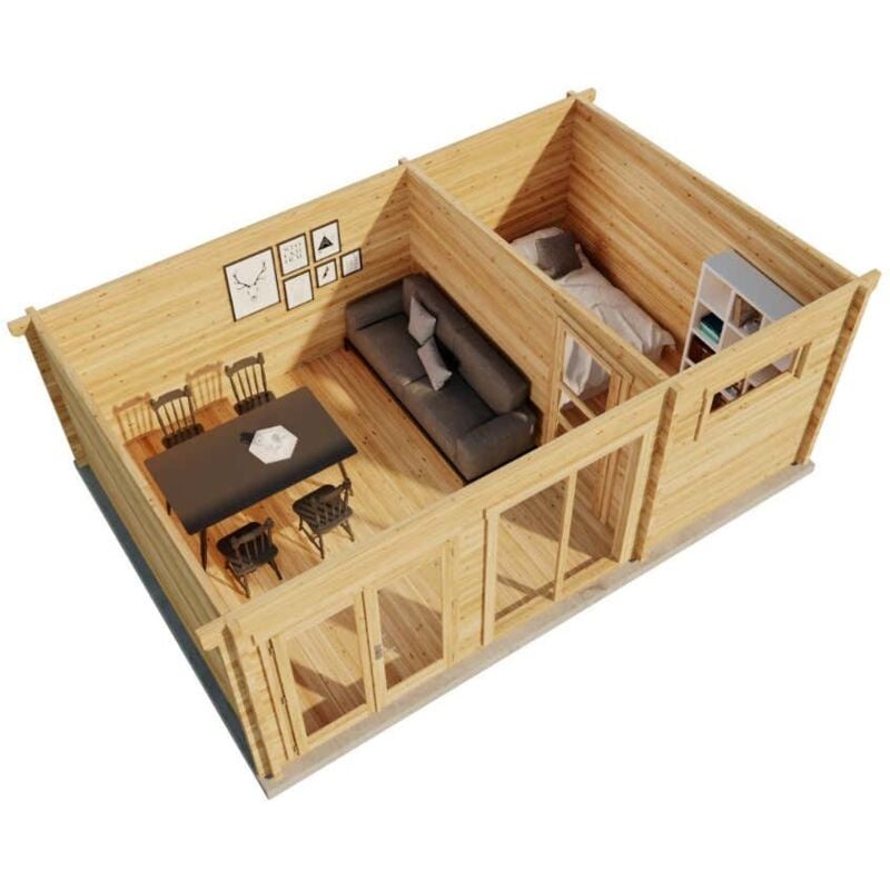 Alpholz Gartenhaus Atrium-E Gartenhaus aus Holz in Pinie, Holzhaus mit 70 mm Wandstärke, Blockbohlenhaus mit Montagematerial