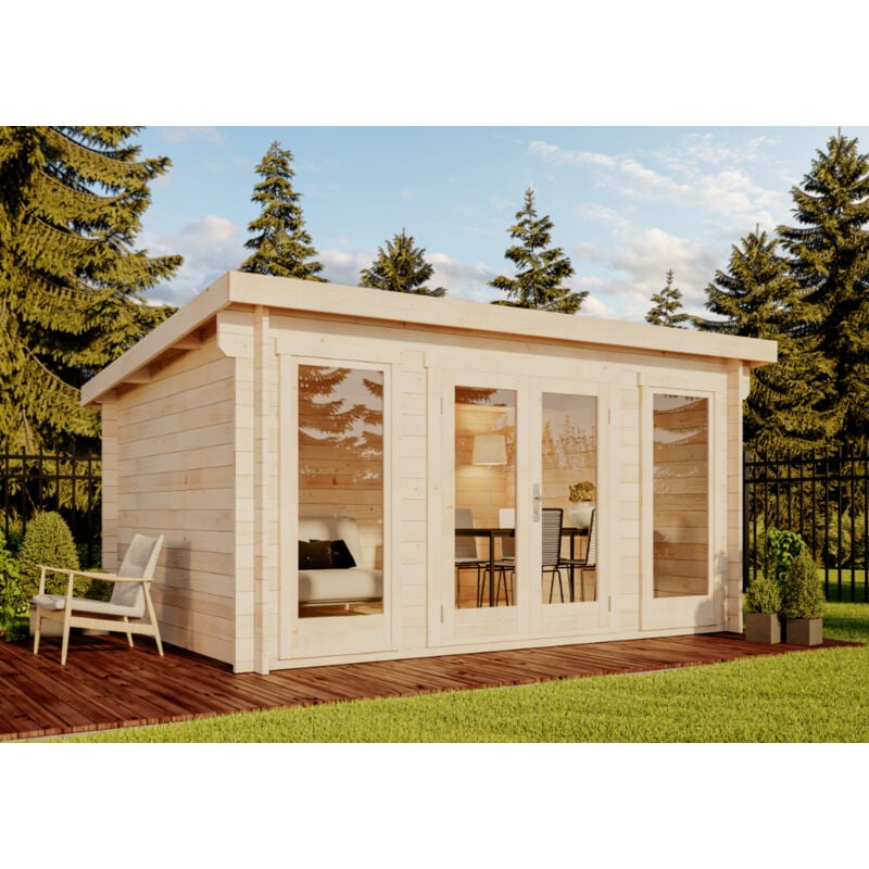 Alpholz Gartenhaus Atrium-F Gartenhaus aus Holz, Holzhaus mit 40 mm Wandstärke, Blockbohlenhaus mit Montagematerial
