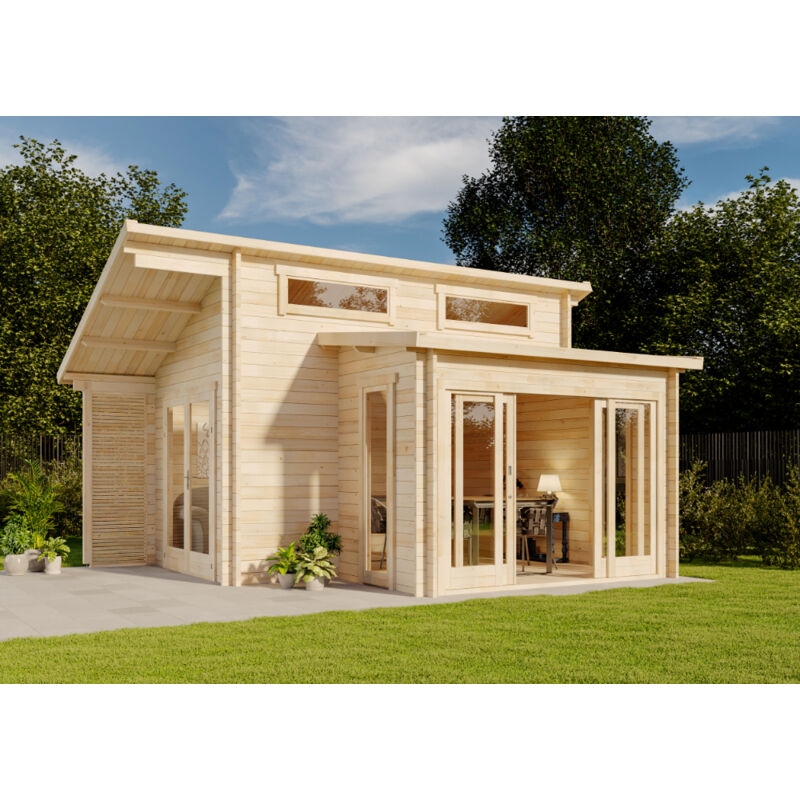 Alpholz Gartenhaus Lausitz-40 iso mit Schiebetür Gartenhaus aus Holz in Braun, Holzhaus mit 40 mm Wandstärke, Blockbohlenhaus mit Montagematerial