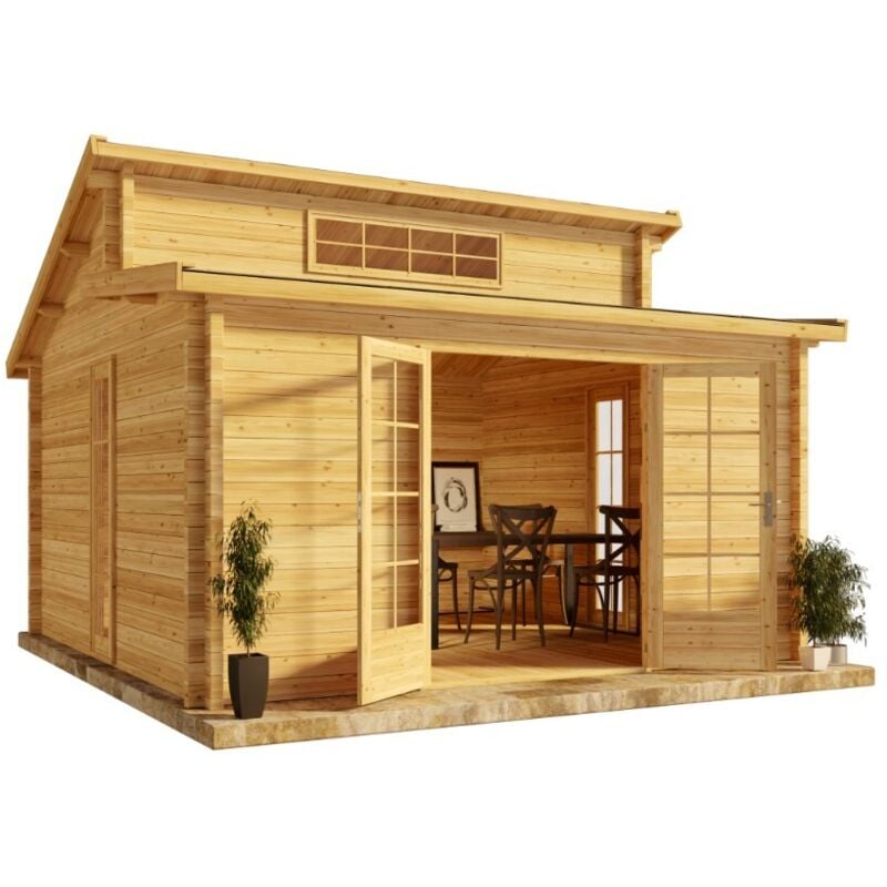 Alpholz Gartenhaus Lausitz iso Gartenhaus aus Holz in Pinie, Holzhaus mit 70 mm Wandstärke, Blockbohlenhaus mit Montagematerial