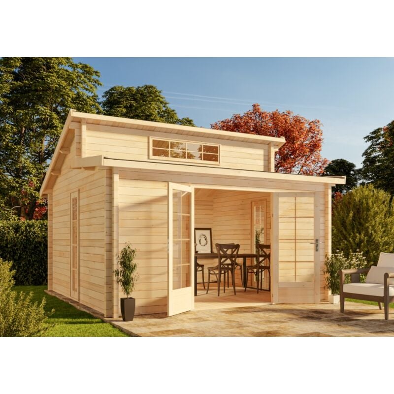 Alpholz Gartenhaus Lausitz iso Gartenhaus aus Holz, Holzhaus mit 40 mm Wandstärke, Blockbohlenhaus mit Montagematerial