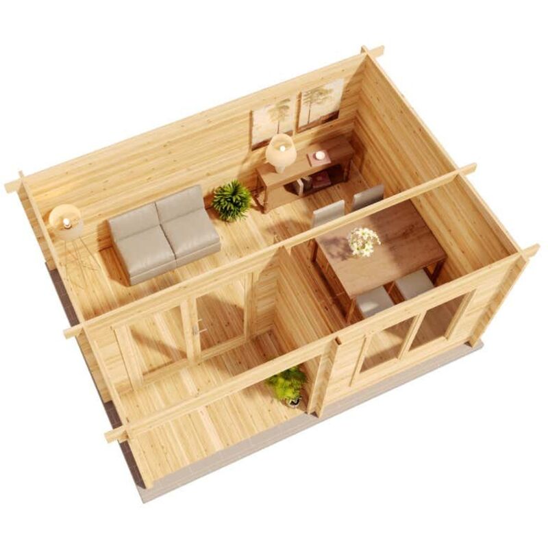 Alpholz Gartenhaus Modell Orkus-44 Petite Gartenhaus aus Holz in Pinie, Holzhaus mit 44 mm Wandstärke inklusive Terrasse, Blockbohlenhaus mit