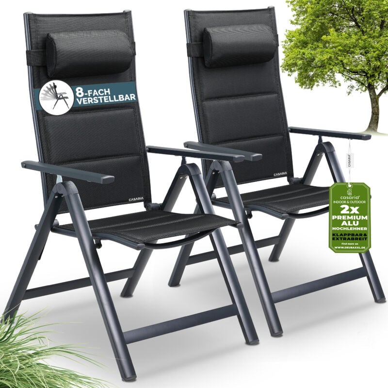 Gartenstühle Set Klappbar Gepolstert Alu 8- Fach Verstellbar 120 kg Belastbarkeit Wetterfest Outdoor Balkon Camping Hochlehner Klappstuhl anthrazit