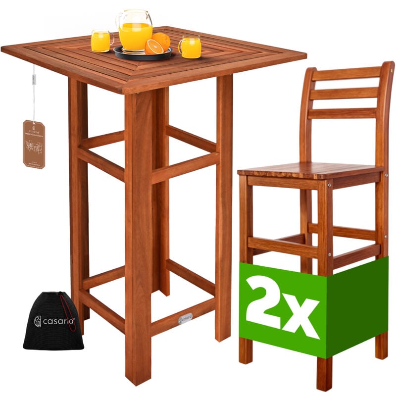 Bartisch mit Barhocker Set Outdoor Indoor Holz Akazie 110x75x75cm Wetterfest Rustikal Massiv Garten Balkon Terrasse Möbel Stehtisch 2x Barhocker mit