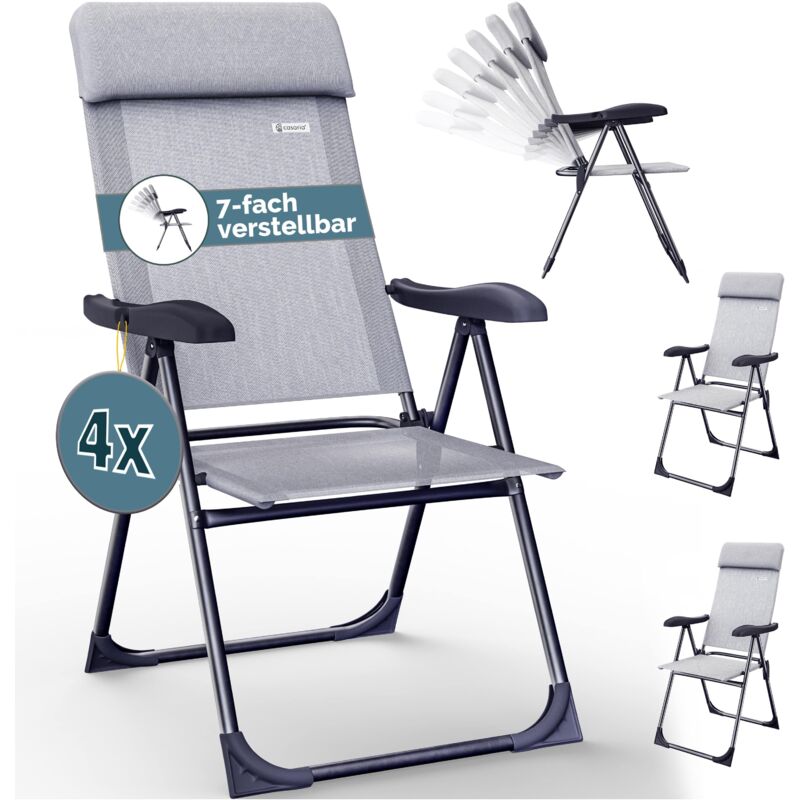 CASARIA® Gartenstühle Set Klappbar 7-fach Verstellbar Alu mit hoher Rückenlehne Liegefunktion Faltbar Balkon Campingstuhl Klappstuhl Hochlehner 4er