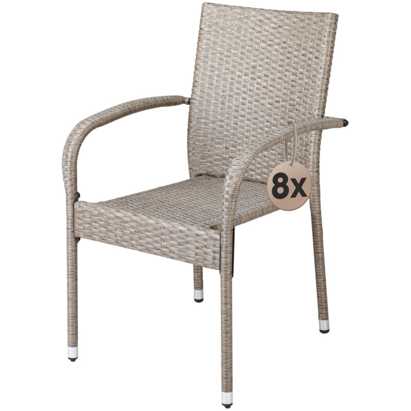 Gartenstühle Set Stapelbar Wetterfest Polyrattan Outdoor 160kg Garten Terrasse Balkon Stuhl mit Armlehne Gartensessel Stapelstühle 8er Set Creme