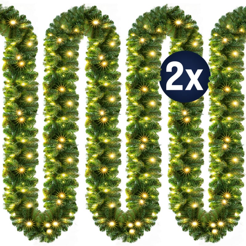 Weihnachtsgirlande led Beleuchtet Innen & Außen IP44 Weihnachten Deko Weihnachtsdeko Girlande Tannengirlande Kunstgirlande 2x 5m 100LEDs - Casaria