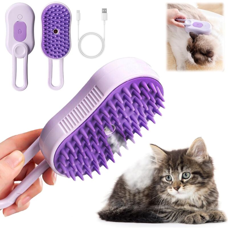 Fitags - 3-in-1 Katzen Dampfbürste Cat Steamer Katzenbürste Cat Spray Massage Comb Katzen Massagebürste Beseitigen Sie Fliegende Haare für Katze und