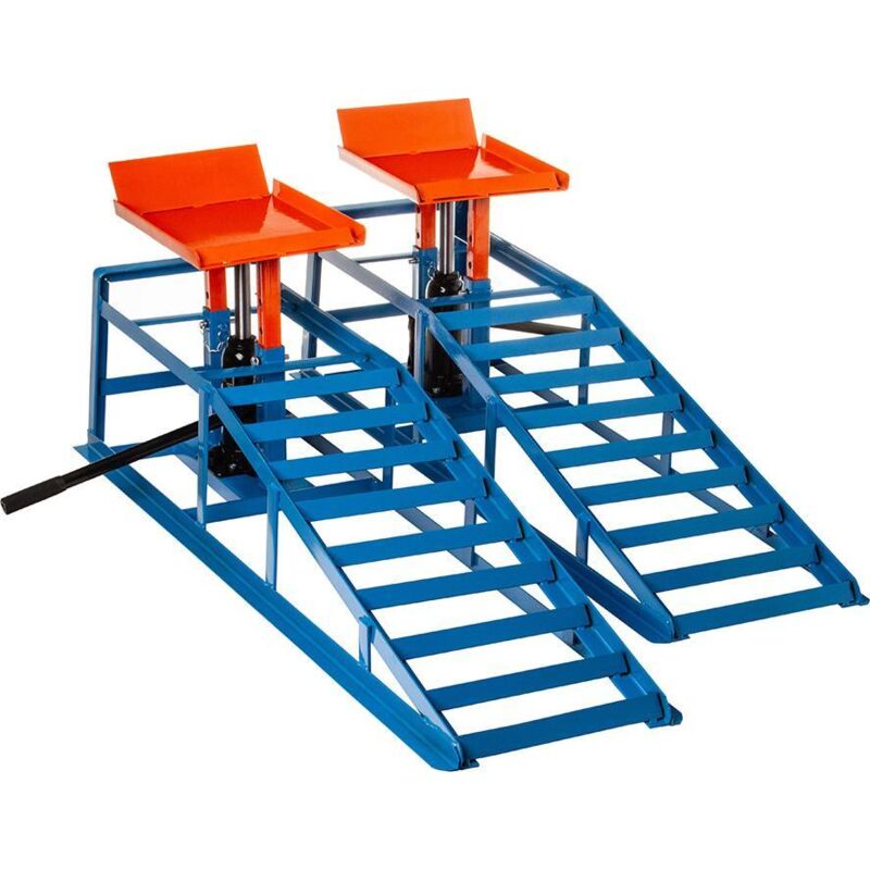 CATA Auffahrrampe 2x mit Hydraulischem Wagenheber Tragkraft: 2000 kg Höhenverstellung 230-340mm PKW Hebebühne KFZ Rampe Auffahrbock Hebeplattform