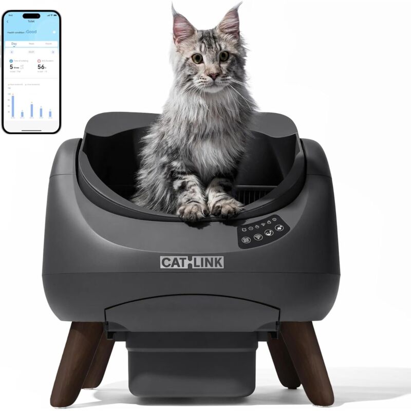 Catlink Open-X C08 Selbstreinigende offene Katzentoilette (XXL, 12 l Fassungsvermögen), Intelligente Katzentoilette für Mehrkatzenhaushalte, WLAN