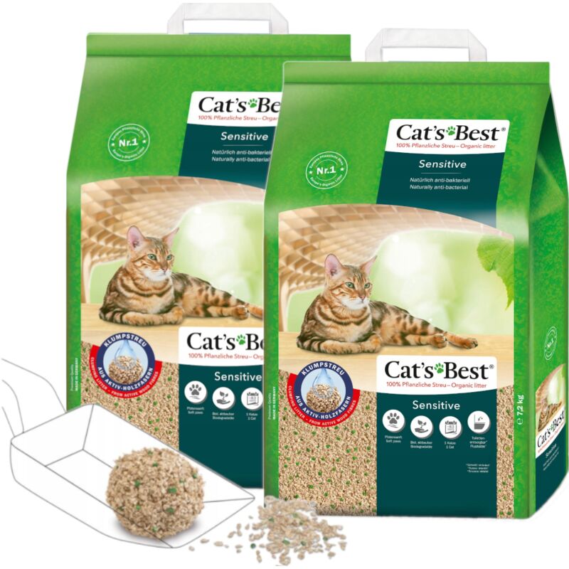 Cat's Best Sensitive Antibakterielle Katzenstreu aus Holz für 2 x 20 l Katzentoiletten